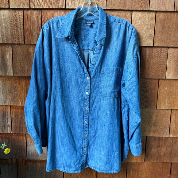 J.Jill Denim Blue Chambray Paint Splatter Button Down Shirt in Womens X-Large - Picture 1 of 9
